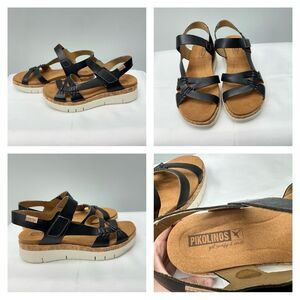Pikolinos Palma W4N-0968 black calfskin leather strappy sandals women 42 11 cork